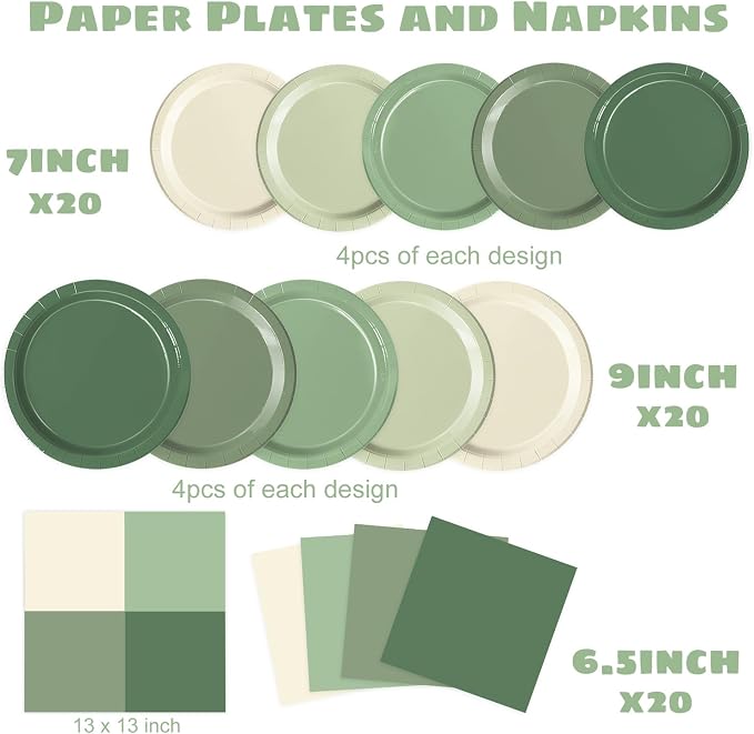 Oigco 60 PCS Sage Green Paper Plates, Sage Green Birthday Decorations, Gradient - Image 2