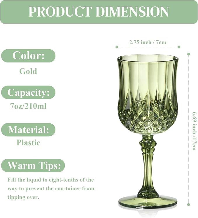 XUWAIDSGN 16 Pcs 7oz Plastic Vintage Wine Glasses Drinking Glasses Unbreakable - Image 2