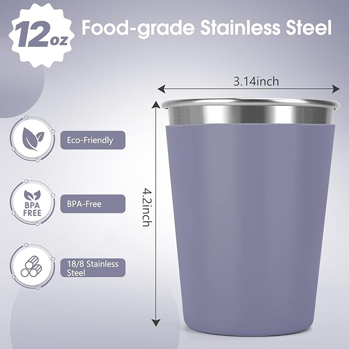 Stainless Steel Cups for Kids and Toddlers, 12oz Stackable Stainless Steel Kids - Image 2