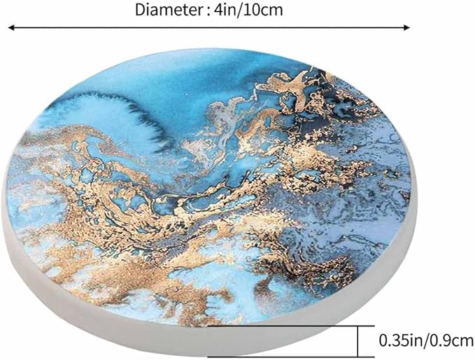 Blue Marble Art Painting Coasters for Coffee Table Colorful Abstract Liquid Marbling Mix of Acrylic Housewarming Presents for Women Men Home Decor Office Kitchen Living Room 2 Pcs