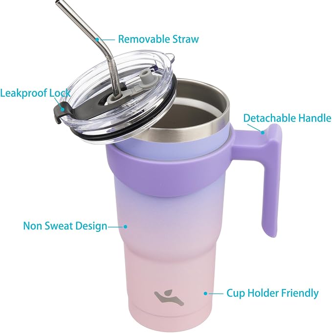 Konokyo 20 oz Tumbler with Handle and Straw, Insulated Travel Mug | Pastel - Image 2