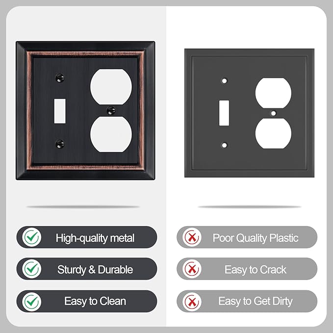 Metal Wall Plate for Electrical Outlets, Decorative Aged Bronze Switch Plates Outlet Cover, Light Switch Cover Plate, 2-Gang Wall Plates (Toggle/Duplex, 2 Pack)