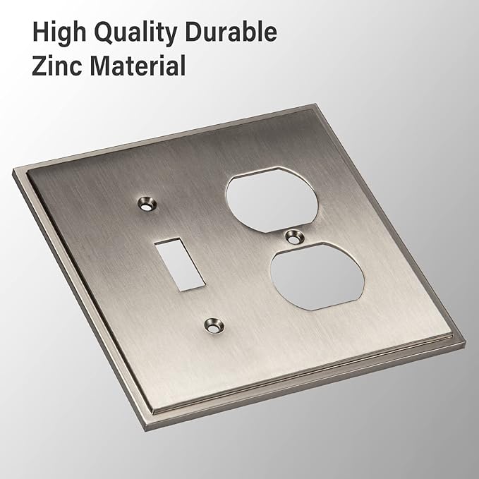 Henne Bery Soft Modern Decorative Wall Plate Switch Plate Outlet Cover (Toggle/Duplex, Satin Nickel)