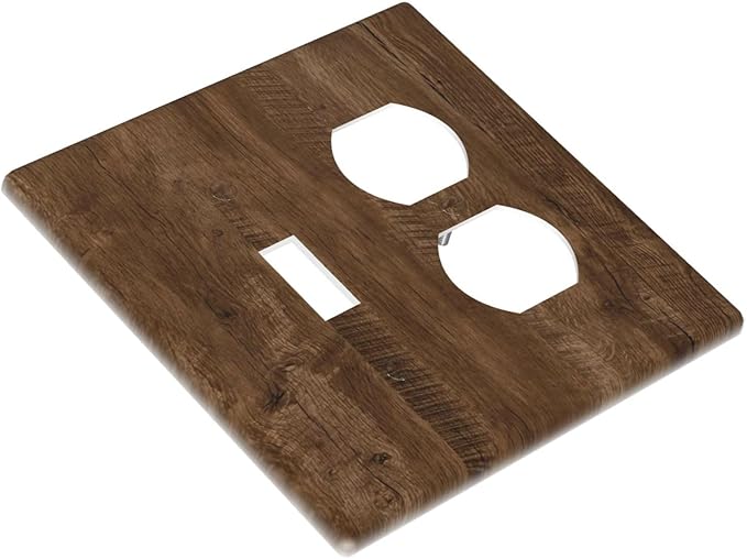 Light Switch Cover Plate Brown Rustic Wood Grain Farmhouse 2 Gang Decorative Switch Plates 1 Toggle Duplex Combo Outlet Covers GFCI Wall Plates for Cabin Bedroom Decor