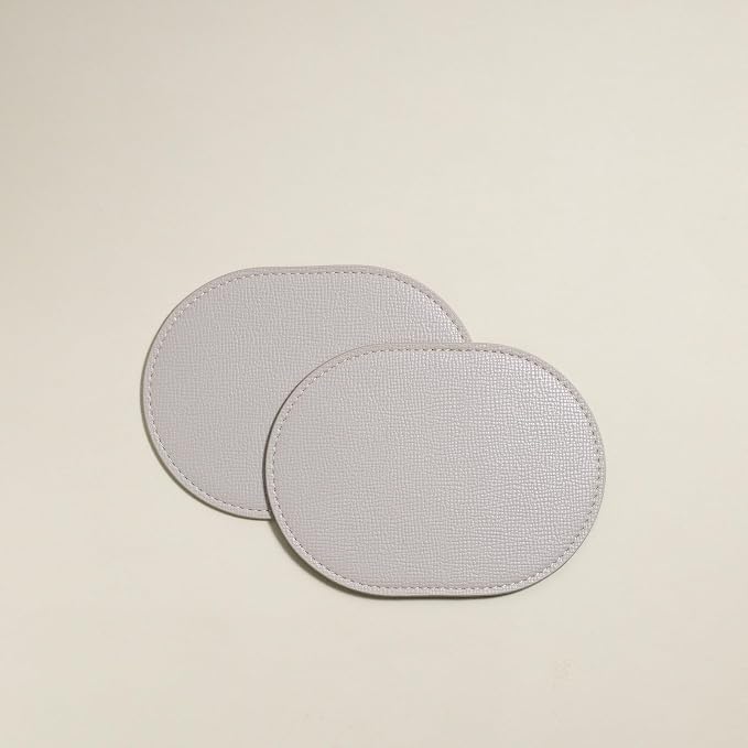 OLETHA Aesthetic Oval Drink Coasters, Ivory | Faux leather coasters - Image 2