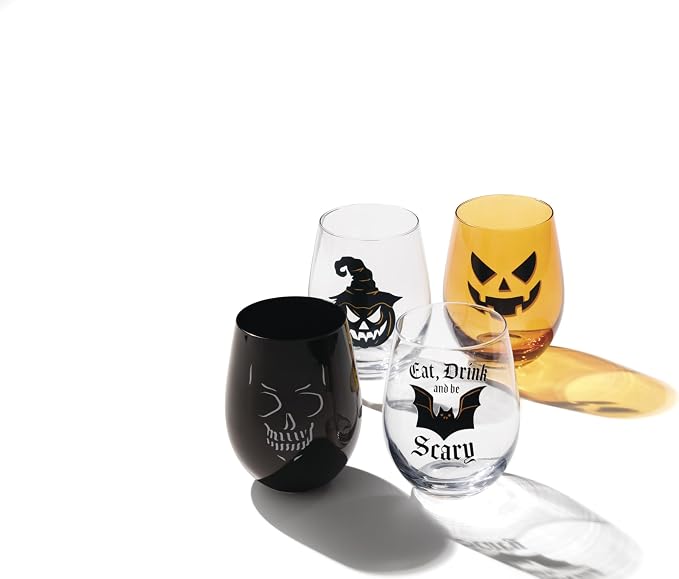 Oneida Barware, Vintro Halloween Stemless Wine Glasses, Dishwasher Safe - Image 2
