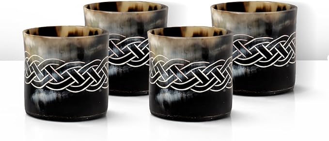 Handicrafts Home Viking Horn Shot Glasses Set of 4, Handmade Natural Ox Horn by HandicraftsHome