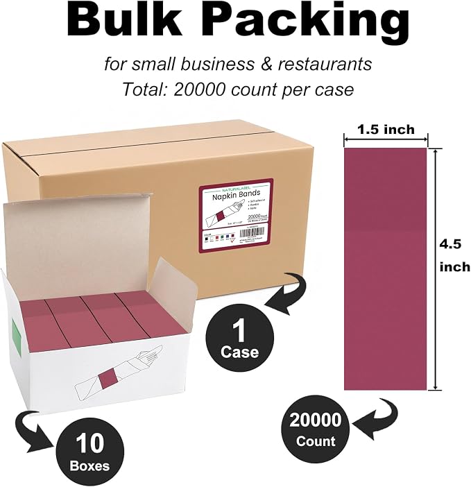 Self-Adhesive Napkin Bands, Bulk Pack of 20, Burgundy | Wrap silverware & napkin - Image 2