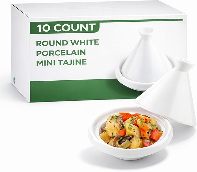 Restaurantware 3.5 Inch Tajine Pots 10 Mini White Appetizer Bowls - Tajine Style With Dome Cover White Porcelain Tiny Bowls Chip-Resistant For Samples Sauces Or Spices