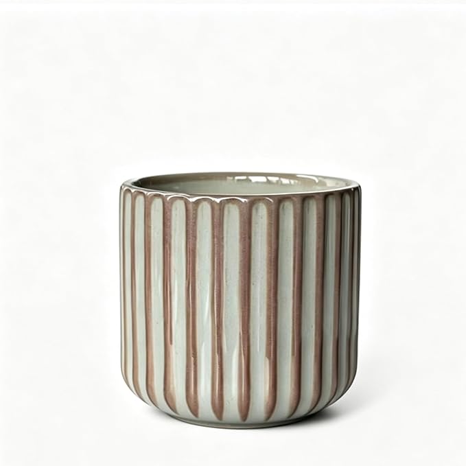 Japanese Ceramic Mug, Vintage Tea Cup 6oz Striped Cup No Handle Drinking Cup by Unknown