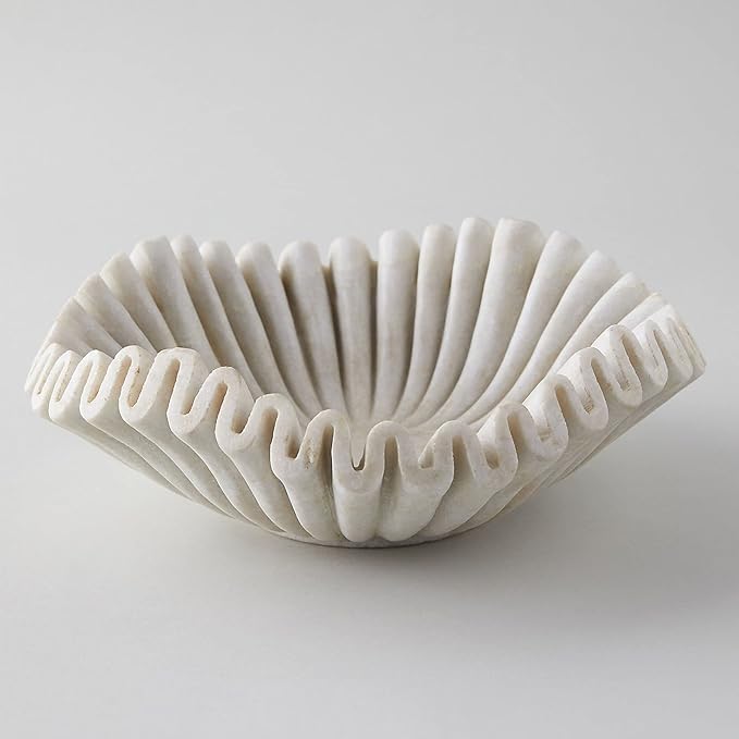 Marble Bowl Fruit Bowl, Stone Bowl Decorative Bowl Decorative Trays Marble Fruit Bowl Marble Ruffle Bowl Marble Floral Bowl Home Decor Gifts (2 pieces of 6 inch)