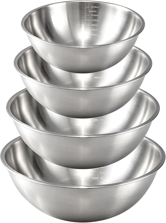 Gronivex Stainless Steel Mixing Bowls Set, 4-Piece | Food-Grade Metal, by GRONIVEXHOMEGOODS