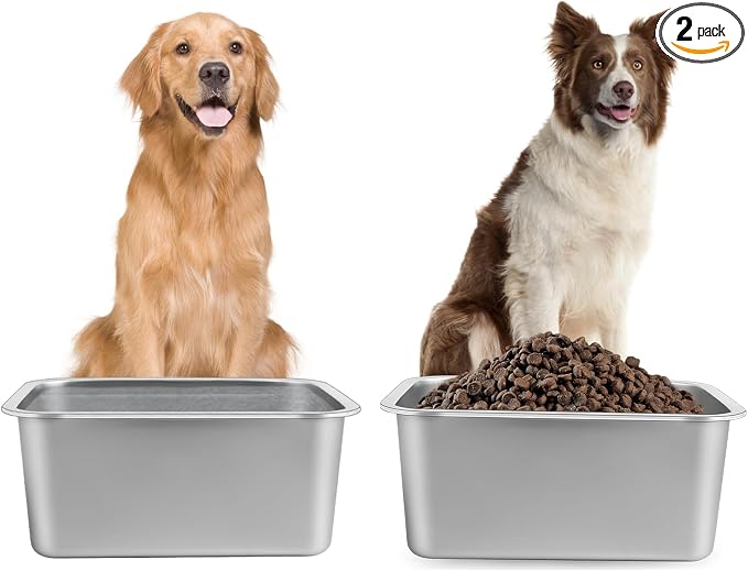 3 Gallon Large Dog Water Bowl, 2 Pack Stainless Steel Dog Bowls | 14 x 10.3 x 6 by Lonepetu