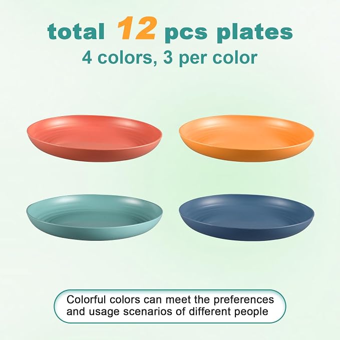 HEYCOME 12 Pcs Unbreakable Deep Dinner Plates Set, 10 inch Reusable Plastic - Image 3