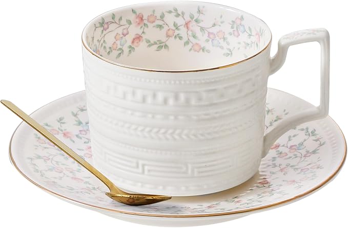 Country Roses Porcelain Tea Cup and Saucer Set by Unknown