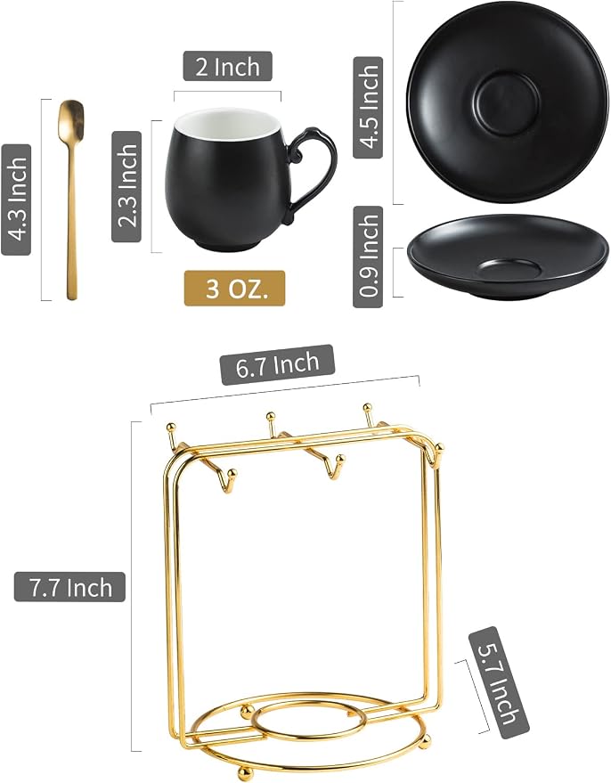 LYEOBOH Espresso Cups and Saucers Set, Ceramic Coffee Cup 3 Ounces Small - Image 2