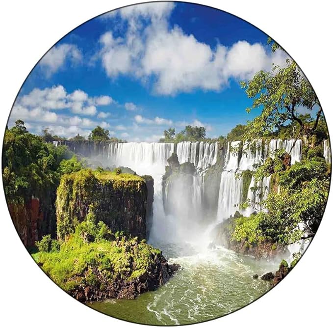 Round Edge Closing Tablecloth, Landscape Elastic Edged Tablecloth, Majestic Waterfall River Argentinean Falls Natural, Fit Round Tables 56inch Diameter, for Indoor Outdoor Fits, Multi