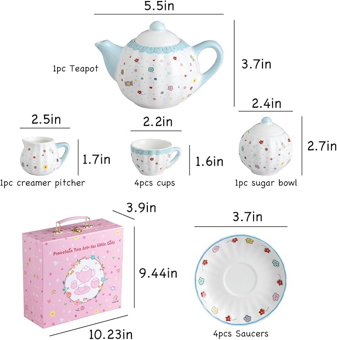 Sweejar Porcelain Tea Set for Little Girls, Kitchen Toys Tea Party Set for Kids - Image 4