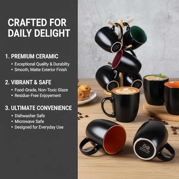 GBhome 12 oz Coffee Mugs Set of 6, Ceramic Coffee Cups- Multi-Color - Image 6
