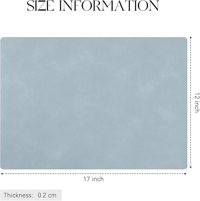 MOSAYT Vinyl Placemats Set of 8-12 X 17 Inch - Faux Leather 100% Waterproof Oil-Proof Wipeable PU Place Mats, Heat Resistant Reversible Table Mats for Kitchen, Dining, Outdoor (Light Grayish Blue)
