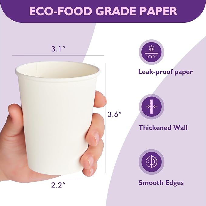 8 oz White Paper Coffee Cups, Disposable Hot Cups - Image 6