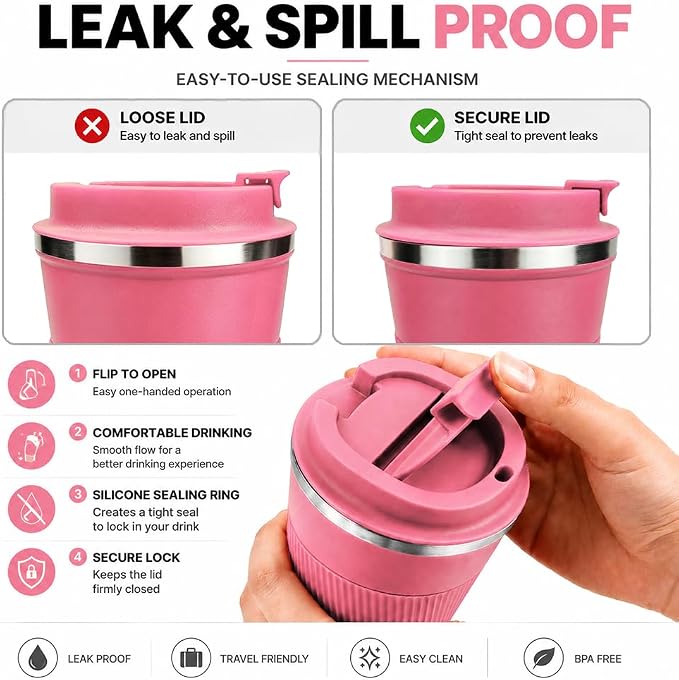 Coffee Mug with Leak Proof Lid, Travel Mug Stainless Steel Tumbler, Double Wall - Image 4