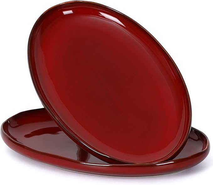 vicrays Ceramic Serving Platter Tray - Extra Large Oval 14.5 Inch Porcelain Dinner Plates Long Serving Dish Set - for Party Restaurant Food Meat Sushi Fish Turkey Platter - Cherry Red