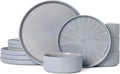 Dinnerware Sets for 4, Ceramic Plates and Bowls Set 12 Piece Dinnerware Chip Resistant Stoneware, Dishwasher and Microwave Safe-Blue