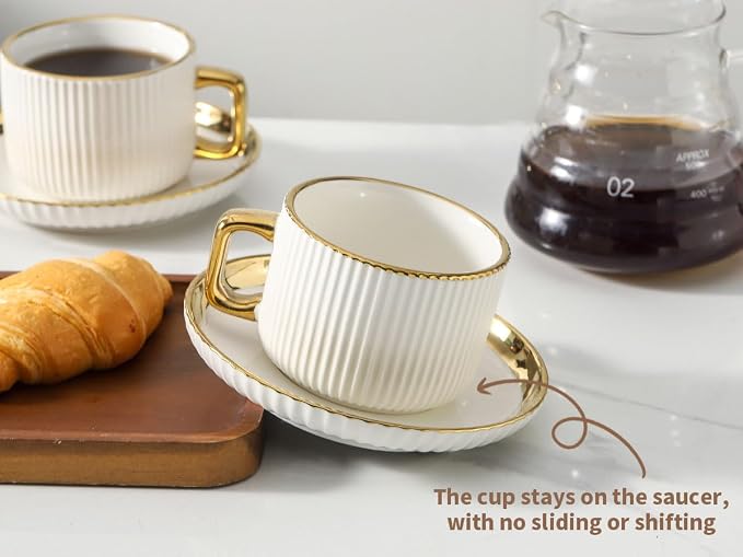 LETAOTAO Cappuccino Cups with Saucers, 8oz Ceramic Coffee Cups with Saucers Set - Image 4