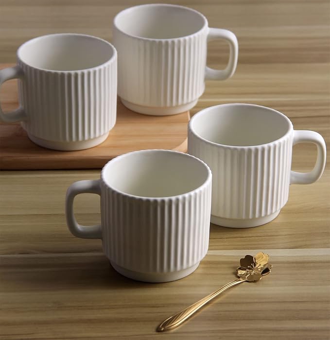 Stackable Coffee Mugs Set of 4, 7 OZ Espresso Ceramics Cups - Image 4