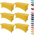 6Pack 6FT Table Cloth for Rectangular Fitted Events Stretch Yellow Table Covers Washable Spandex Tablecloth Protector for Party, Wedding, Cocktail, Banquet, Festival