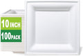 GreenWorks 100 Count 10 Inch Large Square Compostable plates, Biodegradable Bagasse and Bamboo Fiber Plates