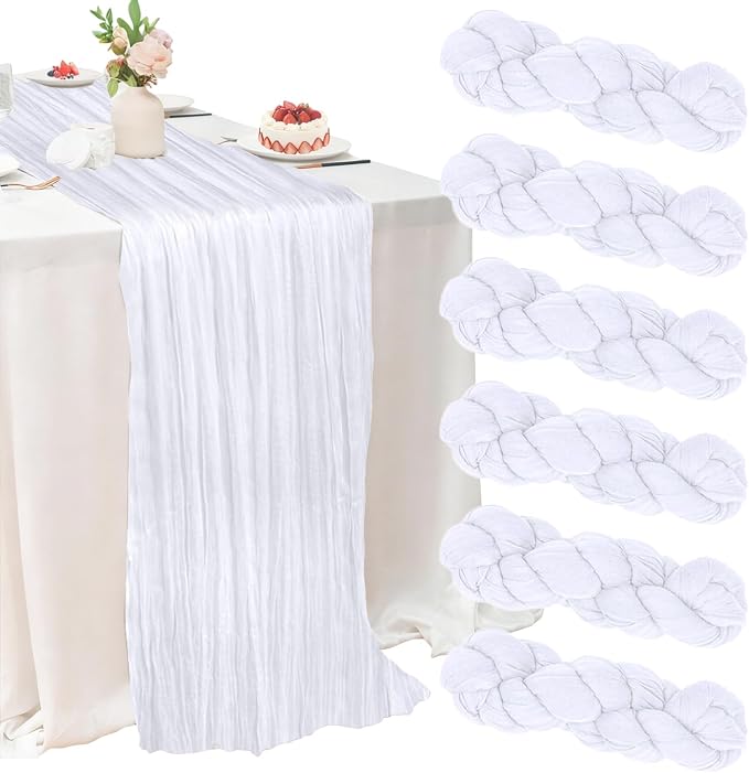 6 Pack White Cheesecloth Table Runner 22x120 Inch | 10Ft Boho Gauze Rustic by Fwxdbwyl