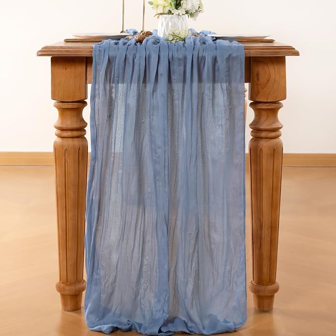 Dusty Blue Cheesecloth Table Runner 120 Inches 10 Ft Gauze Table Runner | - Image 4