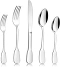 18/10 Silverware Set, E-far 40-Piece Stainless Steel Flatware Cutlery Set Service for 8, Metal Tableware Eating Utensil Sets for Home/Restaurant/Wedding, Elegant & Classic Style - Dishwasher Safe