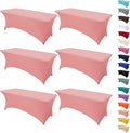 6Pack 6FT Table Cloth for Rectangular Fitted Events Stretch Pink Table Covers Washable Spandex Tablecloth Protector for Party, Wedding, Cocktail, Banquet, Festival