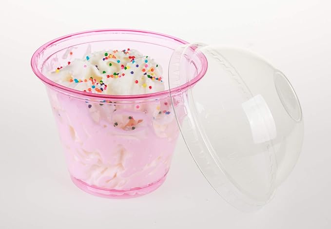 Golden Apple, 9oz-50sets Pink Red Plastic Cups with Clear Dome lids No Hole(50cups + 50lids)…