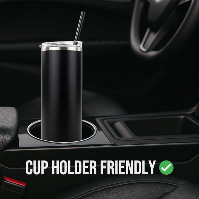 Hogg 20 oz Skinny Case (24 Units) - Black, Powder Coated Tumblers for Laser Engraving, Engravable Tumblers Bulk, Stainless Steel Cups Bulk, Insulated Cups with Lids and Straws