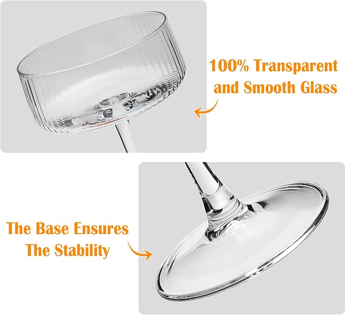 Accguan Margarita Glasses, 10 oz Ribbed Coupe Glasses Set of 6，Coup Glasses | - Image 3