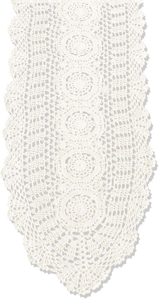 Cotton Handmade Crochet Lace Oval Table Runner Beige 12x60 Inch by KEPSWET