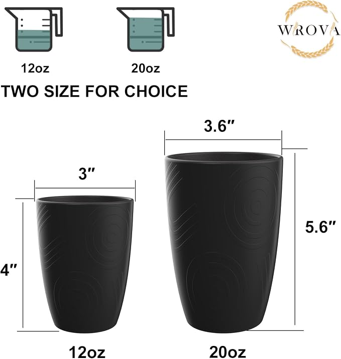 Wrova Wheat Straw Cups 8 PCS Good Alternative to Plastic Cups 12 oz Unbreakable - Image 3