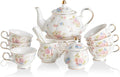 Sweejar Porcelain Tea Set Vintage Floral, British Relief Gold Rim Teapot Cup by Sweejarco1949