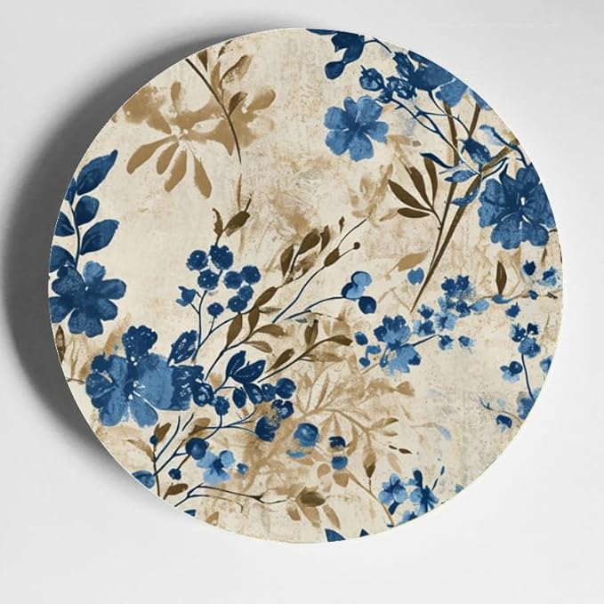 Sophisticated Floral Bursts Decorative Ceramic Plates 10 Inch with Display Stand Perfect for Home Decor and Wall Hanging DP-385014448