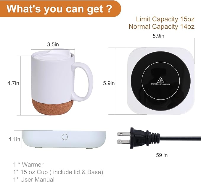 Coffee Mug Warmer & Mug Set for Desk, Electric Coffee Cup Warmer with Ceramic Mug, Smart Heated Coffee Mug with Auto Shut Off for Office/Home, Christmas/Birthday/Coffee Gifts for Men & Women,White