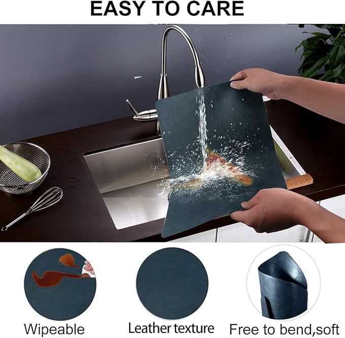 Placemats for Dining Table Set of 6,Design-Classic Faux Leather Eco-Friendly Place Mats,Waterproof&Stain Resistant Table Mats,Washable,Heat-Resistant,Non-Slip for Dining Table Decor (Navy, 6)