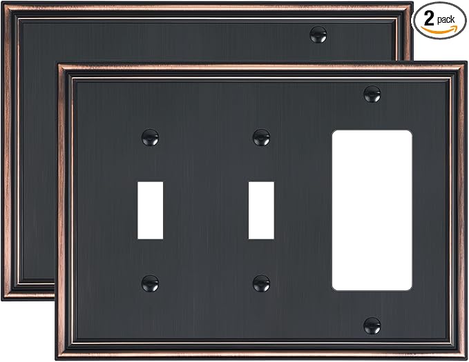 2-Pack Combo Double Toggle/Single Decorator Outlet Cover Plate, Zinc Alloy Decorative Aged Bronze 4 Gang Switch Plates for Electrical Outlets, Receptacle, GFCI Outlet, Dimmer Switch