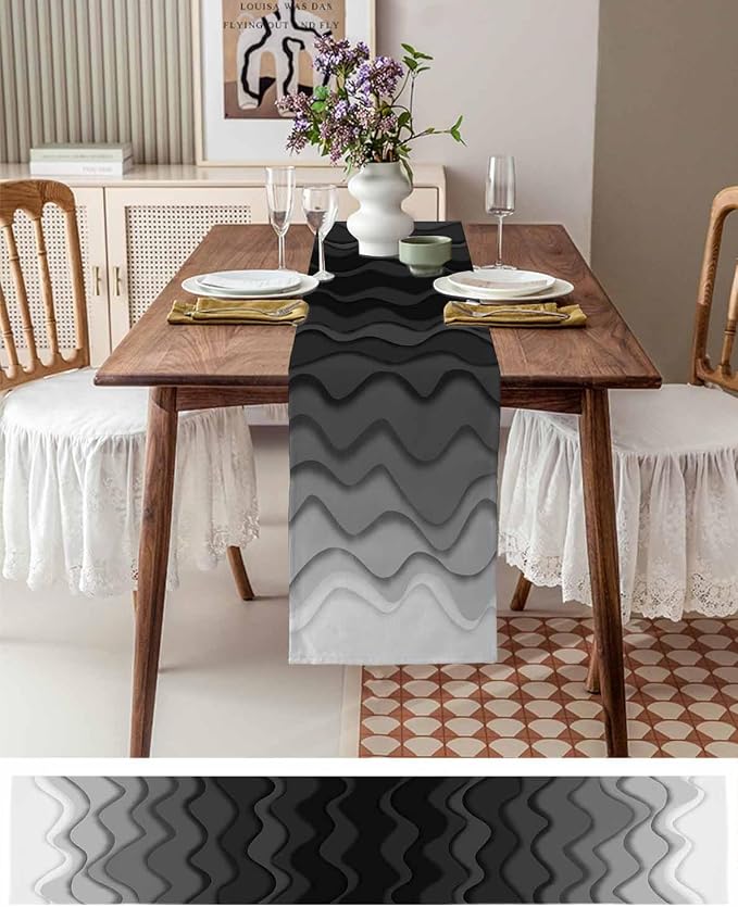 Grey Ocean Table Runners 90 Inches Long, Cotton Linen Fabric Table Runner - Image 6
