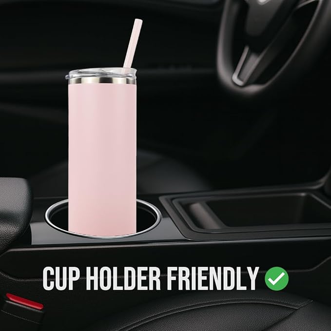 Hogg 20 oz Skinny Case (24 Units) - Light Pink, Powder Coated Tumblers for Laser Engraving, Engravable Tumblers Bulk, Stainless Steel Cups Bulk, Insulated Cups with Lids and Straws
