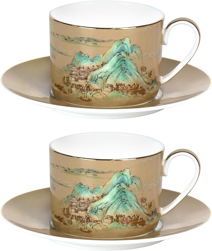 KAMMAK Tea Cups and Saucers Set of 2, Porcelain Coffee Cups, JBE009 | Stackable by KAMMAK