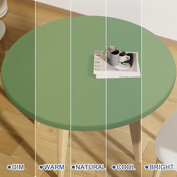 Round Spandex Tablecloth, Elastic Fitted Waterproof Tablecloths for 45"-56" Tables, Stretch Washable Picnic Table Cover for Camping, Dining, Indoor and Outdoor, Sage Green